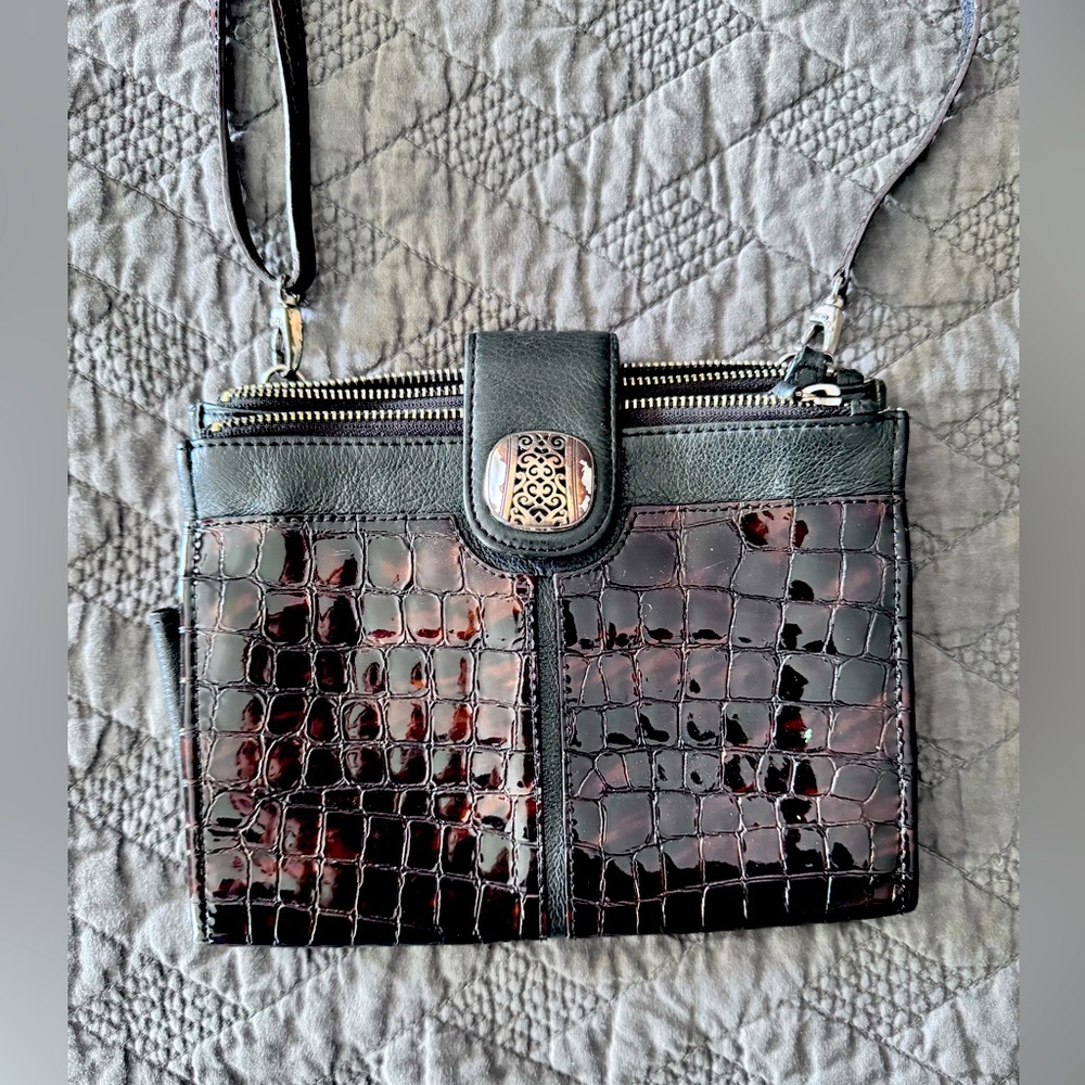 Brighton Pebbled Leather Crossbody Shadow Play Organizer. Brown/Black.